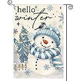 AVOIN colorlife Snowman Cardinal Hello Winter Garden Flag 12x18 Inch Double Sided, Polka Dot Winter Holiday Yard Outdoor Flag