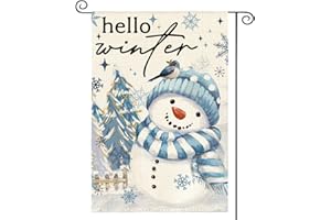 AVOIN colorlife Snowman Cardinal Hello Winter Garden Flag 12x18 Inch Double Sided, Polka Dot Winter Holiday Yard Outdoor Flag