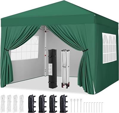 Yaheetech Pop-Up 3x3 Gazebo with 4 Removable Side Panels Dark Green