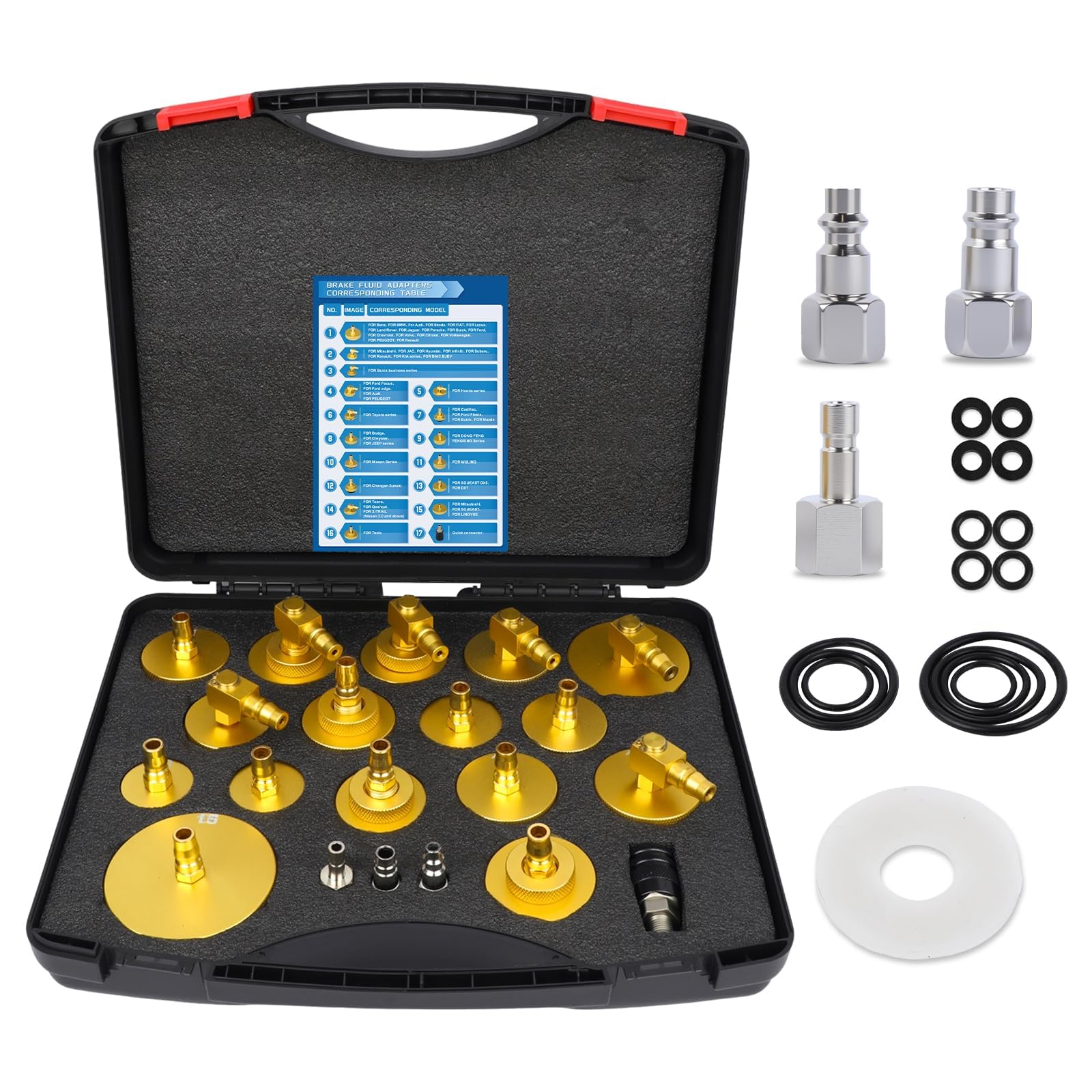 Photo 1 of 20Pcs Master Cylinder Brake Bleeder Adapter Kit, Aluminum Brake Pressure Bleeding Set Tool with Quick Connector Compatible with VW BMW Toyota Honda Nissan Most Vehicles