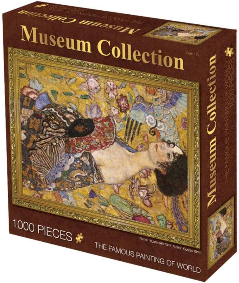 Classic Puzzle Game Woman with Fan by Gustav Klimt - Adults Jigsaw Puzzle Paper 1000 Piece Canvas Wall Art Famous Fine Oil Print Puzzles Game Toys Home Decor Sturdy and Easy