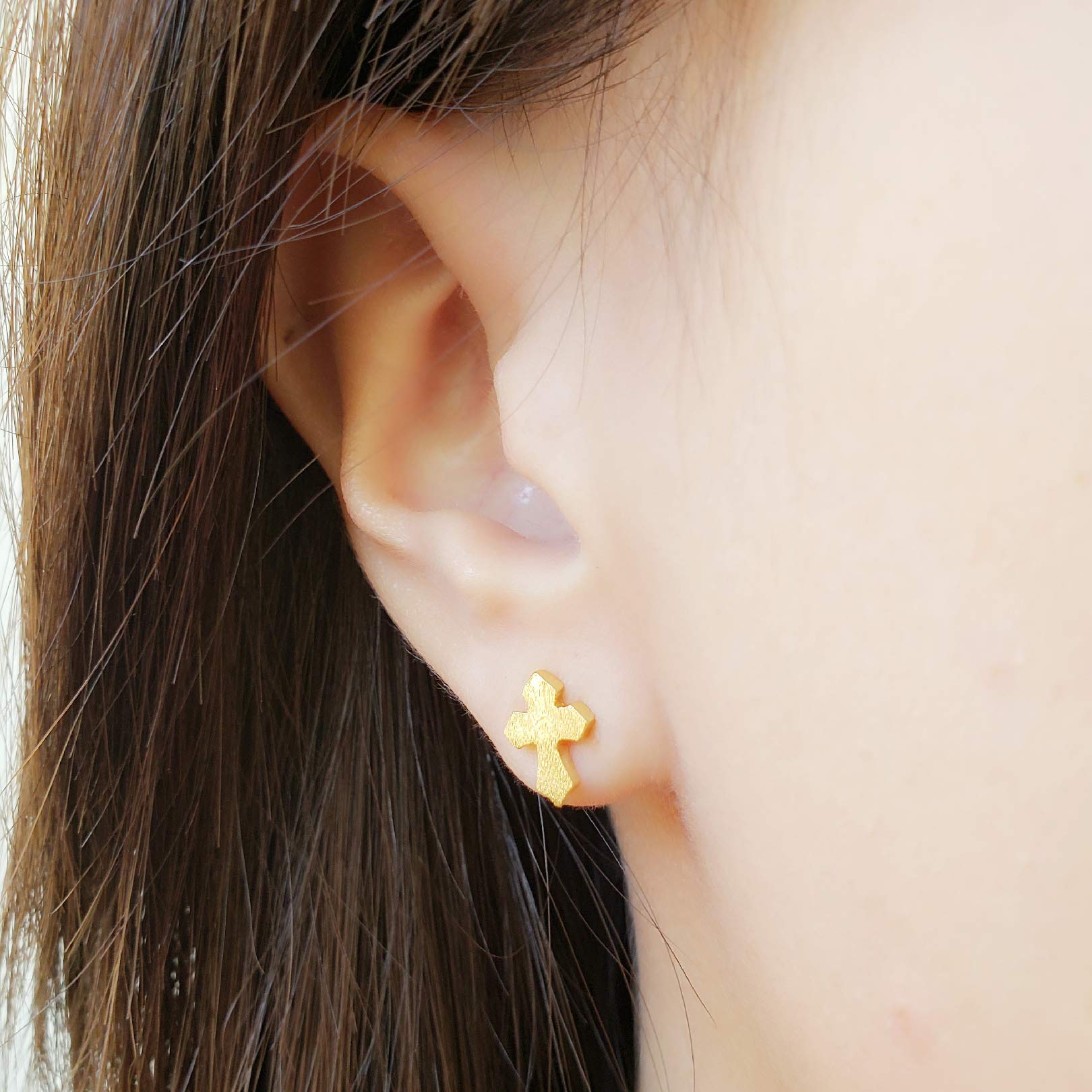 Spoil Cupid 14k Rose Gold-Plated Sterling Silver Matte Finish Gothic Cross Stud Earrings