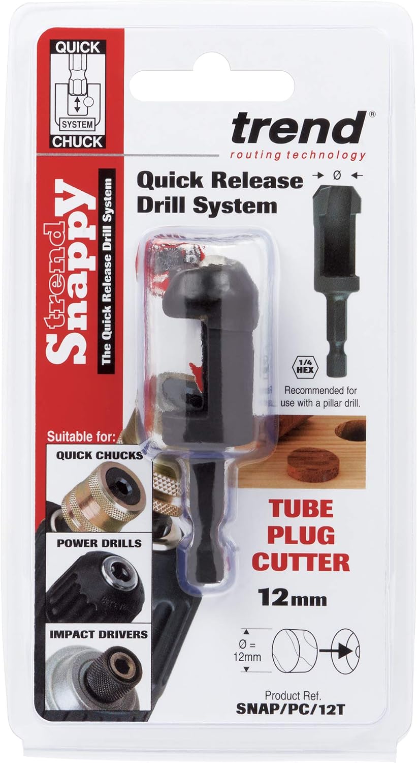 Trend Snappy Tube Plug Cutter 12mm, Tool Steel, Quick Release, Consistent Timber Plugs, SNAP/PC/12T, Black, 12mm Dia - Image 5