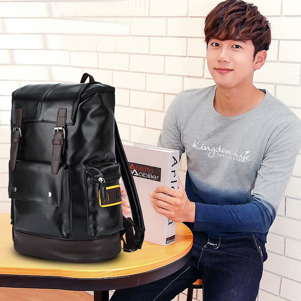 Zaino Spalla Pelle SINOKAL Zaino Porta PC Donne Uomo Impermeabile Zaino Scuola Borsa a tracolla Zaino per il Daypack sportivo da viaggio Nero