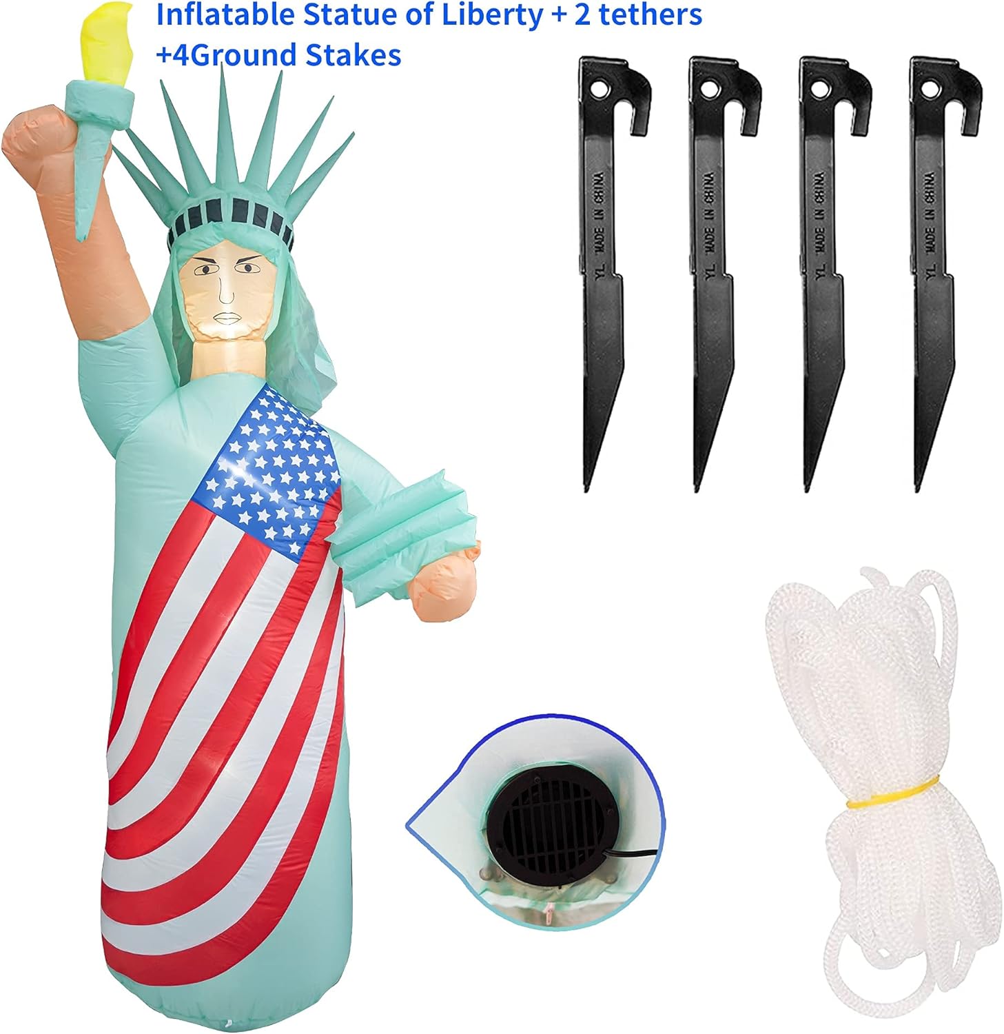 FUNPENY 9 FT Inflatable 4th of July Decorations for Outside, Outdoors, Statue of Liberty with LED Lights, Blow Up Freedom Patriotic Independence Memorial Day Holiday Yard Indoor Decor: Sports & Outdoors