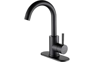 RODDEX Wet Bar Sink Faucet Stainless Steel One Hole 360 Swivel Bar Mixer with 3 Hole Cover Deck Plate Small Modern Single Handle Kitchen Tap for Bath Bathroom Sink Prep Sink,Matte Black …