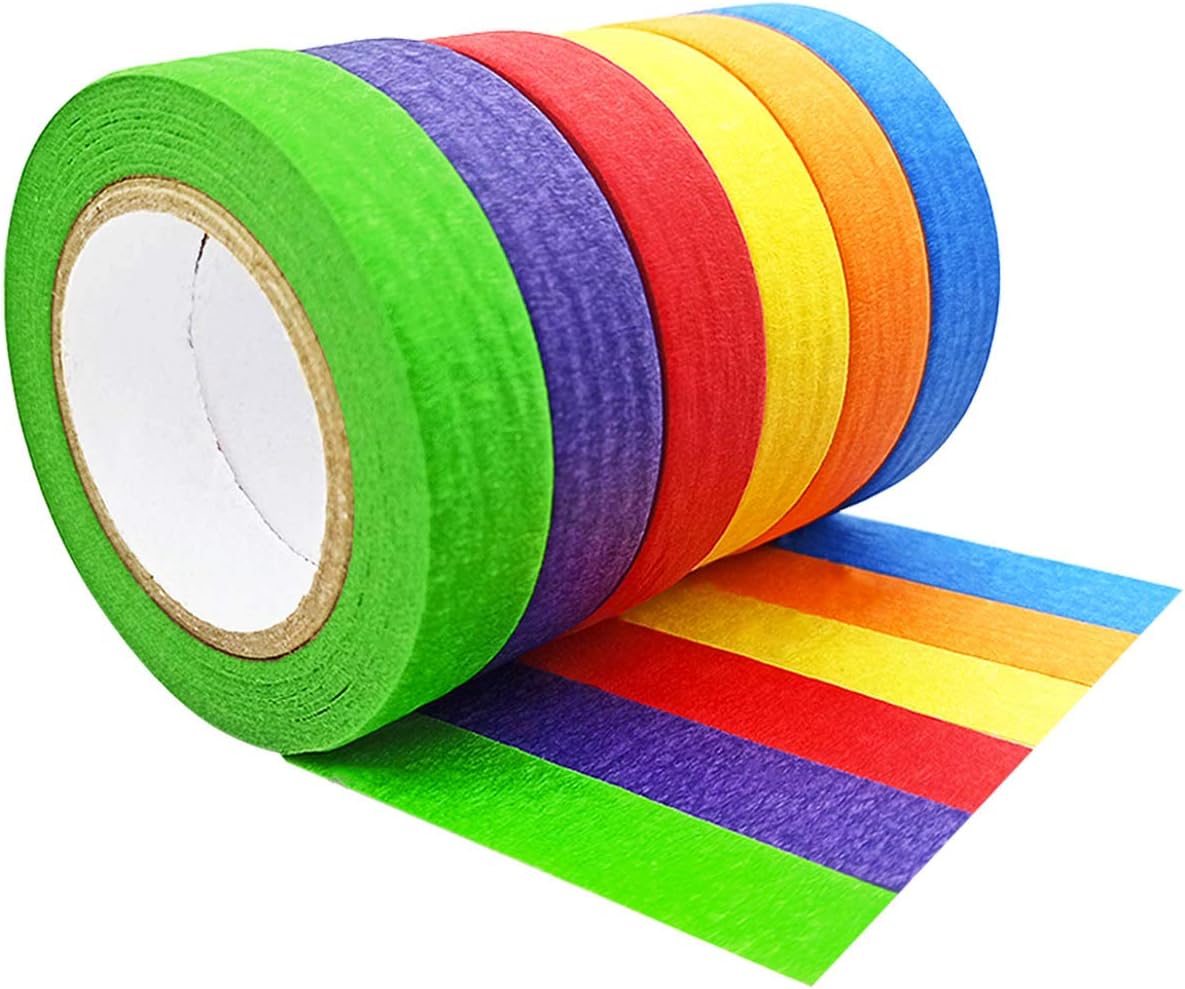 6 Rolls Colored Masking Tape, Colored Tapes, Color Coding Tape for Kids Fun Arts DIY, Identification, School Projects, Party Decorations, Home Decoration, Office Supplies(13 Yards x 0.6 inch)