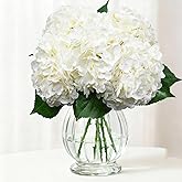 Real Touch Hydrangea Artificial Flowers 21 Inch White Artificial Flowers Large Real Touch Latex with Long Stems & Leaves Suitable for Weddings, Home and Table Centrepiece Decorations (5PCS)