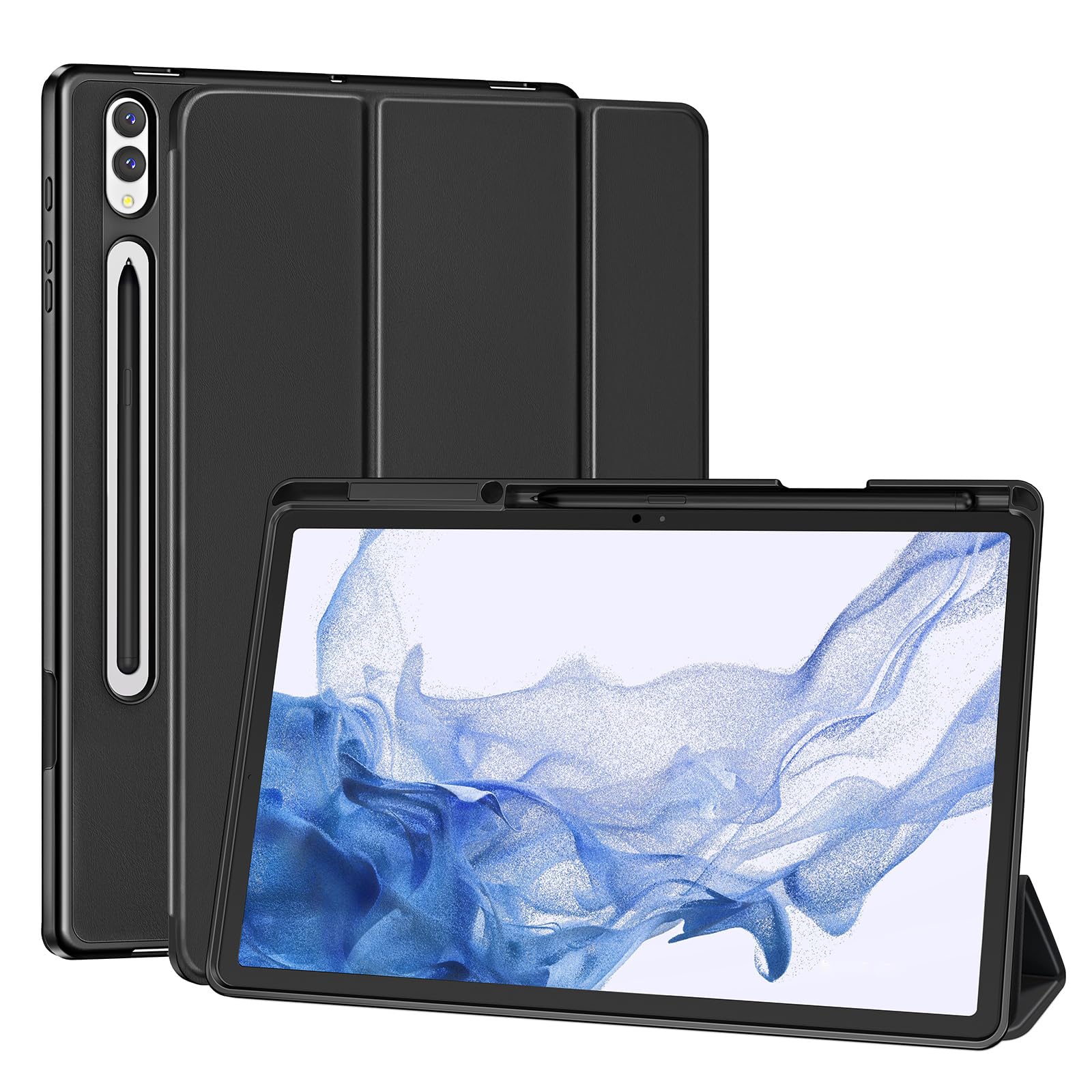 Photo 1 of SSS·GRGB Case for Samsung Galaxy Tab S8 Plus 2022 / S7 FE 2021 / S7 Plus 2020 12.4 Inch with S Pen Holder, Ultra Thin Lightweight Tri-Fold Stand, Auto Wake/Sleep (Black)