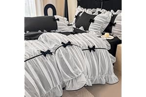 SOUKECHY Ruffle Beddding Set with Bowtie,Girls Lace Bedding,Pink Queen Comforter Cover Set, Chic Ruffled Duvet Cover with Lovely Bow,Princess Style 1 Duvet Cover with 2 Pillowcases, No Comforter