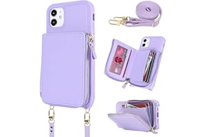 Hamany Phone Wallet Case iPhone 11 with Crossbody Strap iPhone 11 Case with Card Holder iPhone 11 Wallet Case for Women Flip Folio Leather Zipper Cover with Credit Holder-Purple