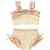 HAPPYMA Toddler Swimsuit Baby Girl Bathing Suit Ruffle Sleeveless Beach Wear Bikini Infant Tankini with Hat