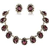 BriLove Victorian Style Statement Necklace Pierced Earrings Jewelry Set for Women Crystal Floral Cameo Inspired Oval Jewellery for Party Prom