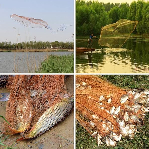 DRASRY 1/2 SALTWATER FISHING CAST NET FOR BAIT TRAP WITH HEAVY LEAD SINKERS FISH THROW NET. SIZE 3FT/4FT/5FT/6FT/7FT/8FT/9FT RADIUS FRESHWATER NETS (TIRE LINES CAST NET, 5FT(150CM) RADIUS)