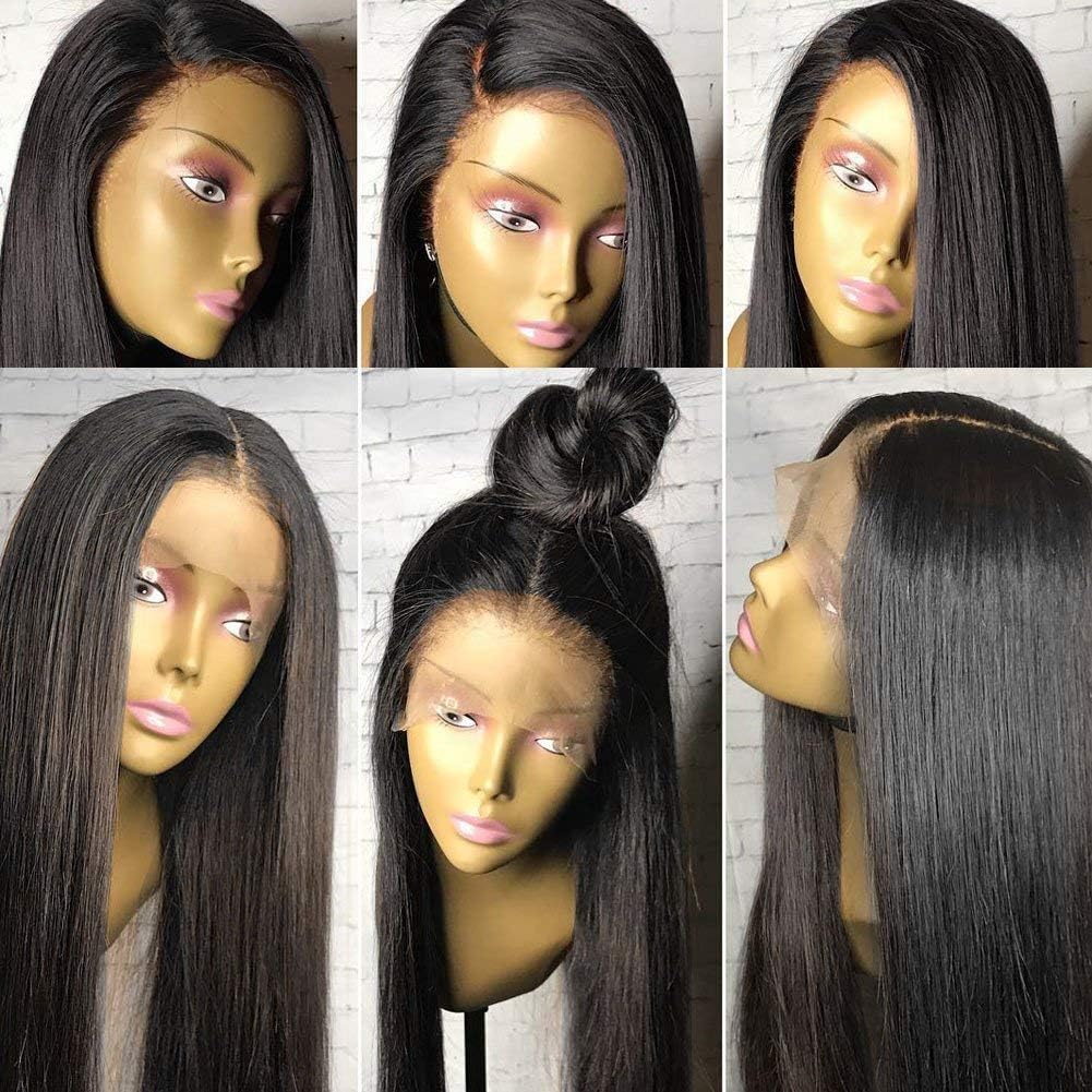 NO TANGLE 10A Silk Top Full Lace Wig 230% Density Pre Plucked Light Yaki Straight Natural Color Brazilian Virgin Human Hair Wigs for All Skin Women 24 Inch
