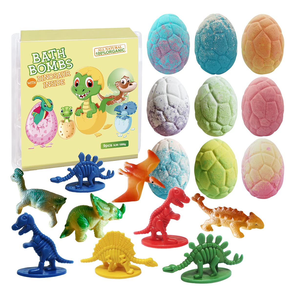 Dino Egg Bath Bomb Gift Set with Dinosaur Inside, 9 Pack Organic Bath Bombs with Surprise Inside, Handmade Fizzy Balls for Kids : Beauty