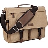 Messenger Bag for Men,VASCHY Vintage Water Resistant Canvas Satchel 14 15.6 17inch Laptop Briefcase