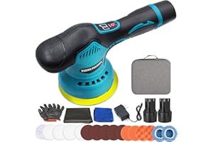 ZFULVO Cordless Car Buffers Polishers Kit with 12V/2A 2Pcs Battery,8 Variable Speed 2500-6600 OPM Portable Polishing Waxer Machine for Car Detailing for Waxing Buffer Sander
