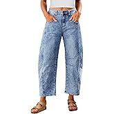 Utyful Barrel Jeans Women Cropped Baggy Trendy High Waisted Distressed Loose Stretch Denim Trouser Jeans with Pockets