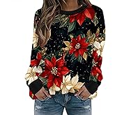 Neyaolk Womens Christmas Floral Sweatshirts Funny Graphic Crewneck Pullover Tops Casual Loose Long Sleeve Tops Xmas Shirts