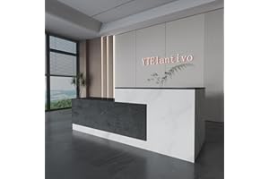 YTElantivo L-Shaped Reception Desk with Counter and Lockable Drawers and Storage,Modern Front Desk Reception Counter for Checkout, Lobby, Beauty Salon (Cloud White_B, Left_110*24 * 41IN)