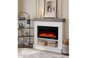 Maxhonor Electric Fireplace with Mantel,Freestanding Fireplace Heater with 30" Insert Fireplace with 12 Adjustable Flame Colors for Living Room, 1500W