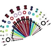 50pcs Ear Stretching Kit, Ear Gauges, Acrylic Plugs, Tapers, Round Silicone Tunnels for Women Men, 14G-00G Earring Expander, Starter Lightweight Body Piercing Jewelry Gauging Set (Random Size & Color)