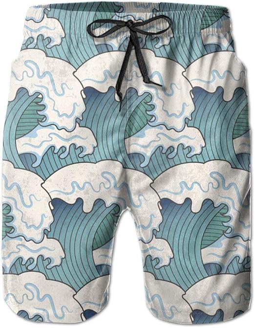 Men's Swim Boardshorts Sea Waves QuickDry Beachshorts for