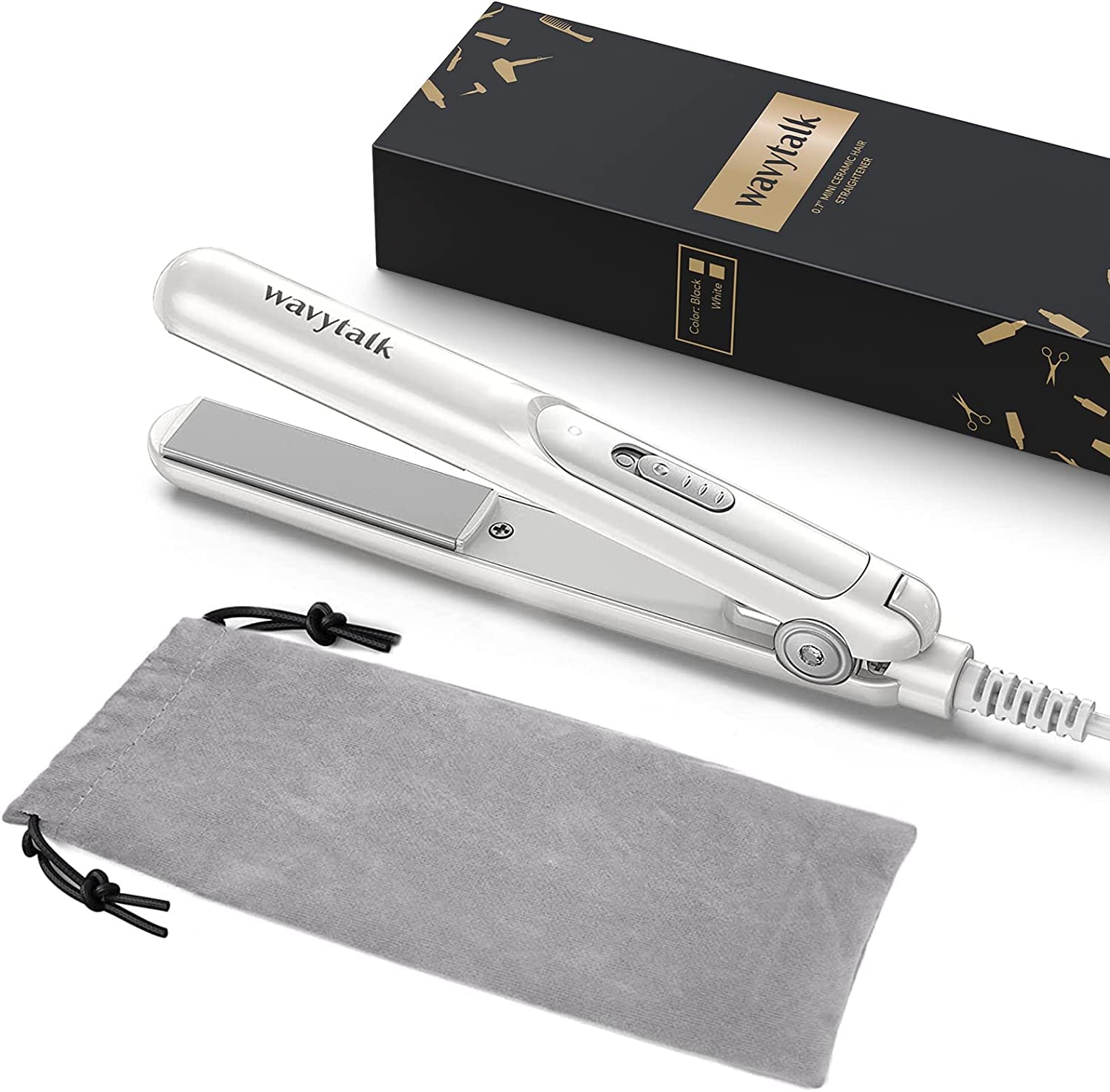 Wavytalk Mini Hair Straighteners, Ceramic Mini Hair Straightener for Short Hair, Curls Bangs, Travel Straighteners Dual Voltage White.