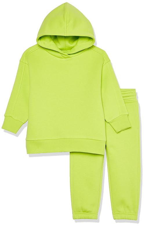 Amazon Essentials Unisex Toddlers' Modern Sweat Set, Pack of 2, Lime Green, 2T