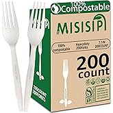 MISISIPI [7.1In 200Pcs] 100% Compostable Forks Biodegradable Forks HeavyDuty No Plastic Forks Eco-friendly HeavyWeight Disposable Forks Tableware Set for Lounge,Party,BBQ,Cafeteria,Wedding,Picnic