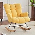 SAETSFEG Nursery Rocking Chair, Upholstered Glider Rocker with High Backrest, Comfortable Stylish Accent Armchair with Padded Seat, Yellow