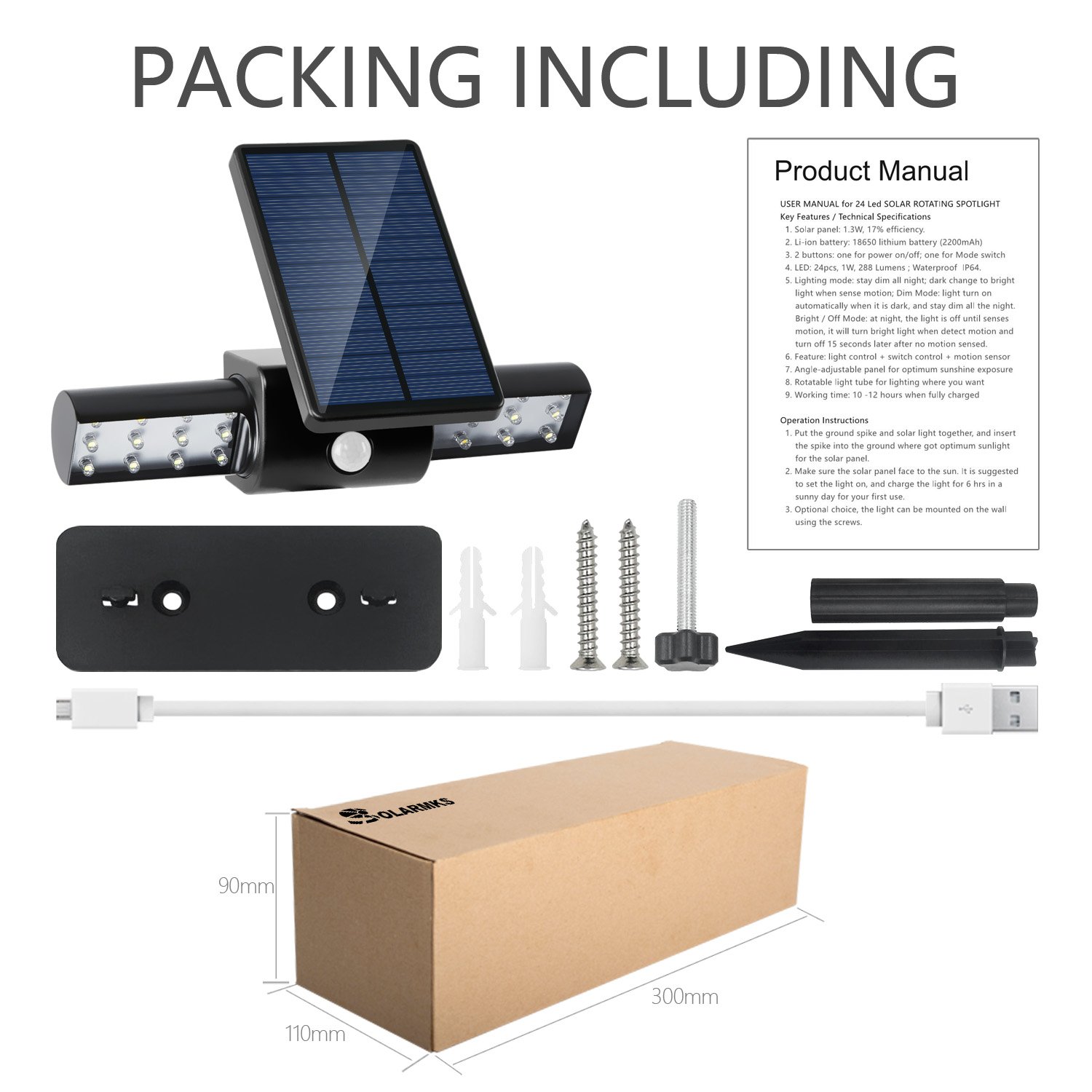 Solar Powered lights, Solarmks Solar Lights Outdoor Waterproof 24 LED Wireless Solar Motion Sensor Light, Solar Landscape Light for Outdoor Garden, Patio, Yard, Driveway