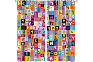 ZHANGWUQIANG123 Abstract Blackout Window Curtains, Colored Alphabet Letters Pattern Education School Puzzle Children Graphic, for Kids Boys Girls Living Room Bedroom 31.5(W)*63(L) 2 Panels