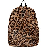 HOKMAH Cute Backpack Fuzzy Cheetah Shoulder Bag, Y2k Purse Fleece Chic Bookbag Trendy Aesthetic Coquette Daypack 90s Purse (Caramel)