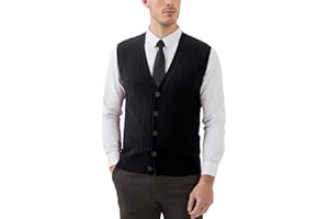 KALLSPIN Men’s Wool Blend Cable Knit Vest Cardigan Sweater V Neck Button Front Sleeveless Knitwear