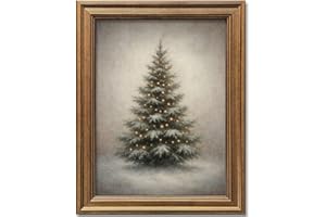 HUASHI ART Gold Framed Vintage Christmas Tree Canvas Wall Art Farmhouse Rustic Pine Tree Winter Print Botanical Holiday Decor for Living Room Bedroom Entryway (Vintage Christmas Tree, 12L" x 9.5W")