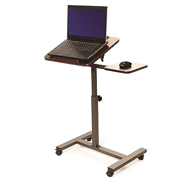 Seville Classics Mobile and Laptop Desk Cart with Side Table (Brown)