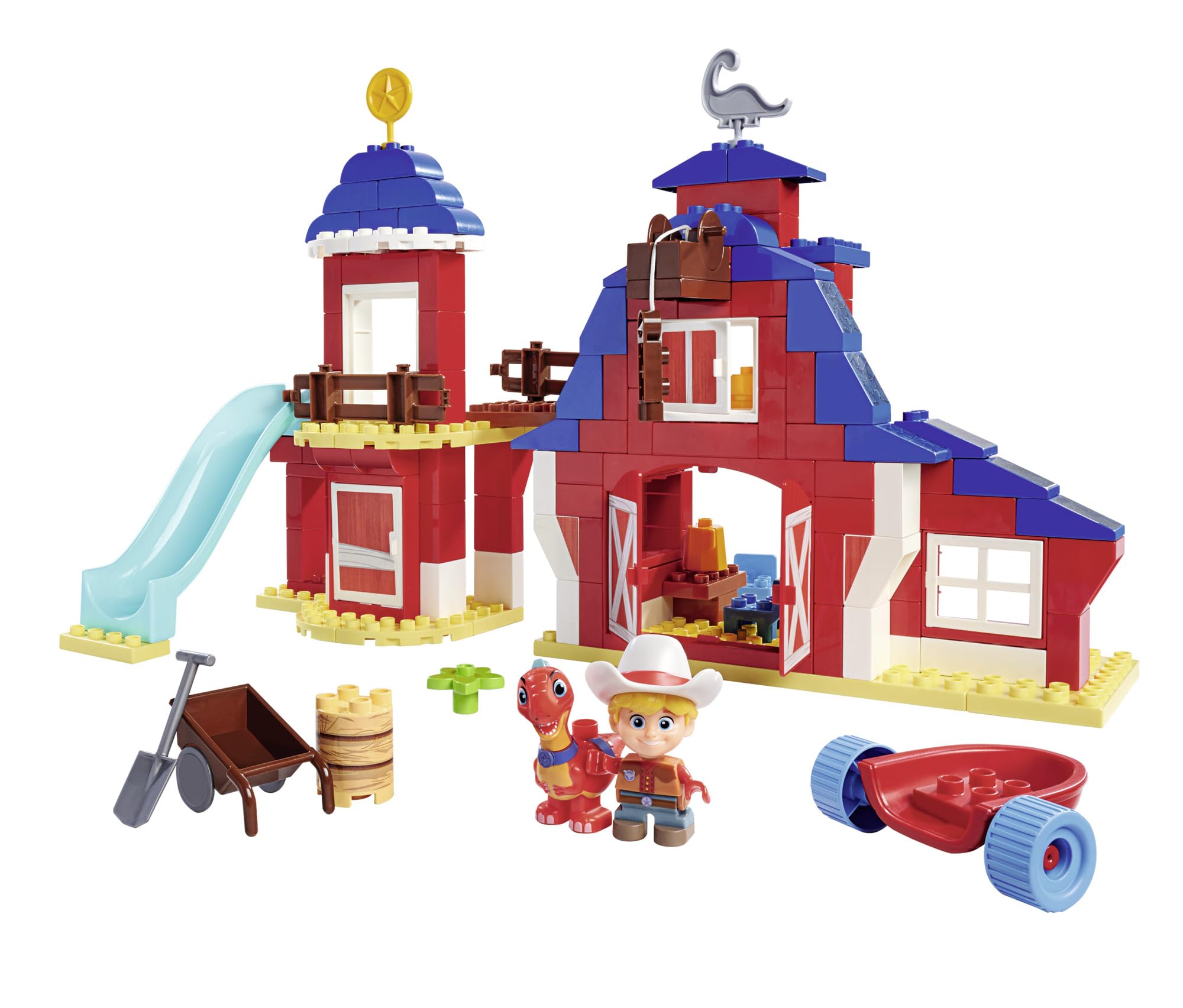 Big-Bloxx - Dino Ranch Clubhaus - XXL Spielset (168 Bausteine) für großes Club House mit Mehreren Etagen, Spielfigur Jon, Dino Figur Blitz und Zubehör, für Kinder von 18 Monate bis 5 Jahre 2