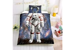 Erosebridal Kids Bedding Decorations, Twin Size Astronaut Space Suit Pattern for Boys, Starry Sky Comforter Cover Galaxy Theme Bedspread Children Creative 2 Pcs with 1 Pillow Sham