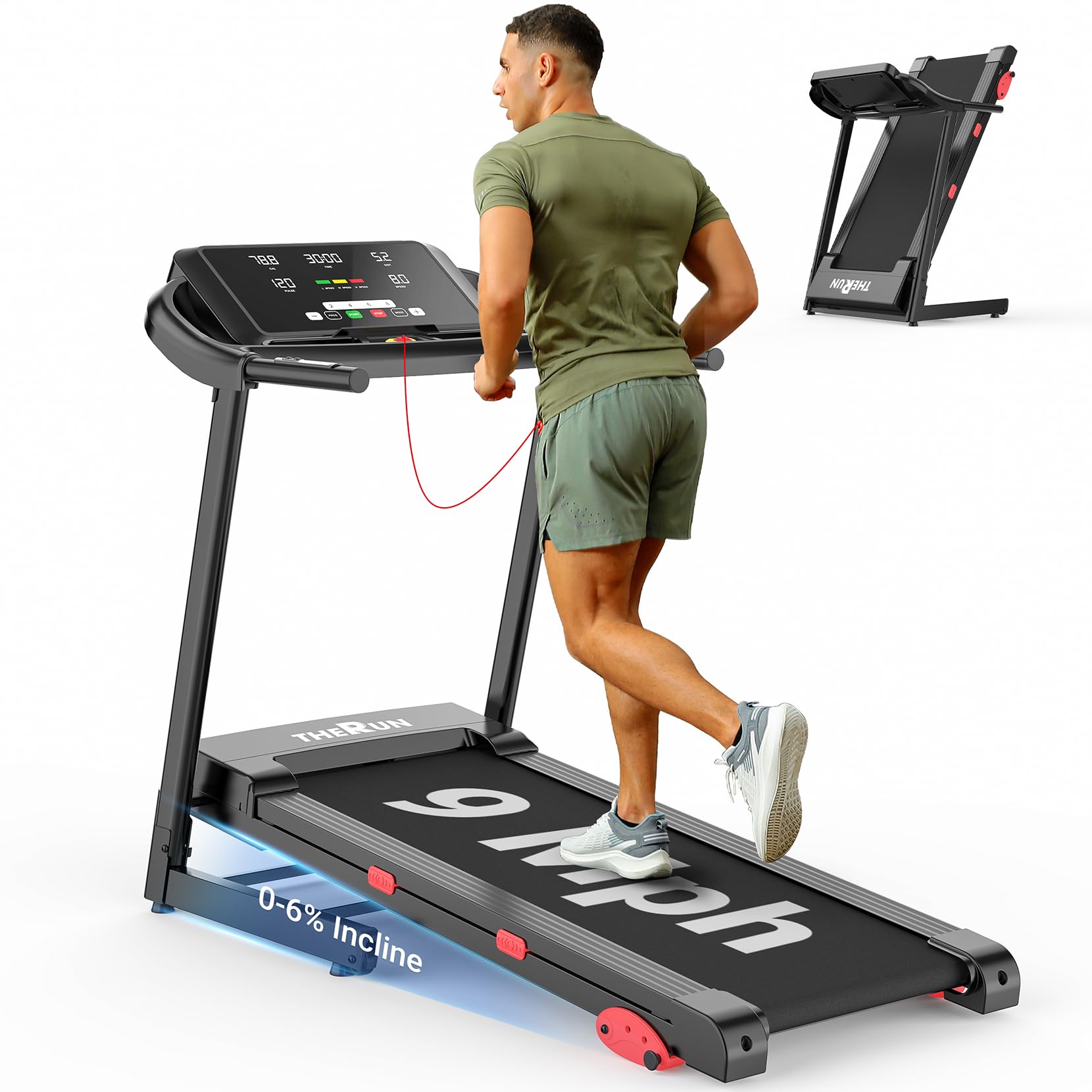 Photo 1 of **Factory Sealed** THERUN Treadmills for Home, Running Treadmill with Incline, Foldable Treadmills Heart Rate Sensors, 18?LED Display Manual Incline Adjustment, 3.0HP Treadmill for Indoor Fitness Workouts