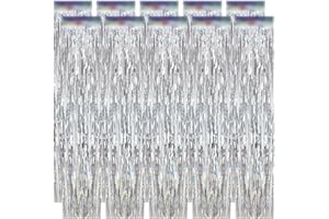 UUYYEO 20 Pcs Tinsel Foil Fringe Curtains Christmas Tinsel Icicles Shiny Metallic Tassel Streamers Wall Hanging Curtain Backdrop Banner Balloon Tinsel Tails Silver