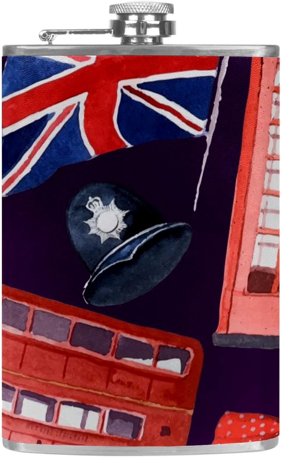 Petaca de acero inoxidable con diseño de bandera de Londres y cubierta