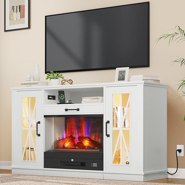 Amazon.com: YITAHOME 60 Inch Entertainment Center with Fireplace for TVs up  to 70, LED TV Stands with Drawable Electric Fireplace, Farmhouse Fireplace  TV Stand with Storage for Living Room (White) : Home