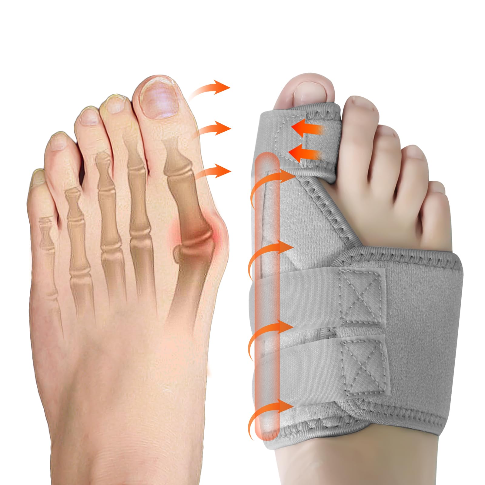 Ruilaibao Bunion Corrector Big Toe Straightener for Women and Men Bunion Splint for Big Toe Pain Relief Bunion Support for Day Night Foot Pain Relief (Gray, right)