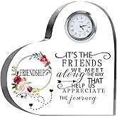 Movdyka Friendship Gifts for Women Friends Crystal Heart 5.9Inch Large Flower Glass with Clock Unique Best Gifts for Women Her Friend Plaque Birthday Gift Idea for Friend Female Presents