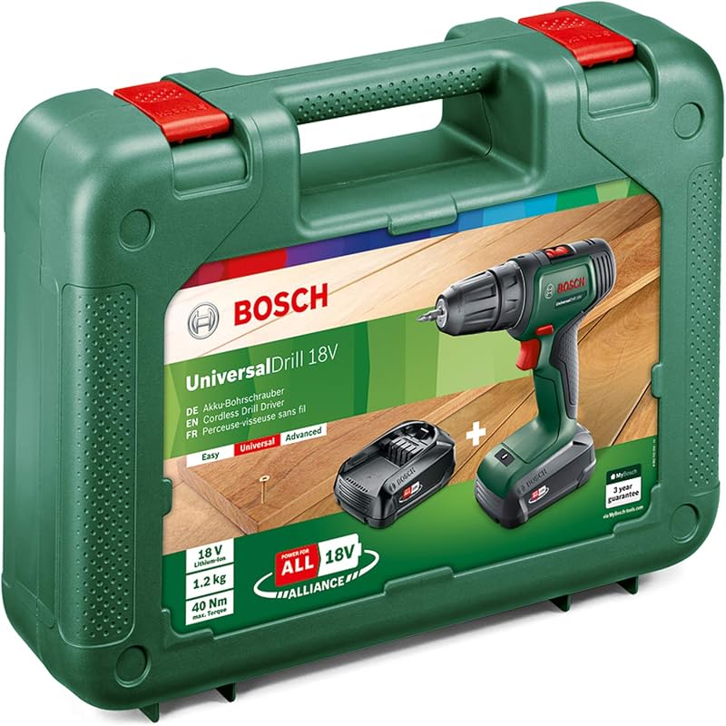 perceuse-visseuse sans fil UniversalDrill 18V (2 batteries, système 18 V, livré avec deux embouts de vissage et coffret)