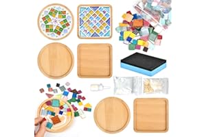 FOCCTS 6 Sets DIY Mosaic Coaster Kit - Mixed Color Mosaic Kits with Wooden Coasters for Adults, DIY Glass Mosaic Tiles Handmade Coaster Making Set for Handmade Home Decoration Gift (Round & Square)