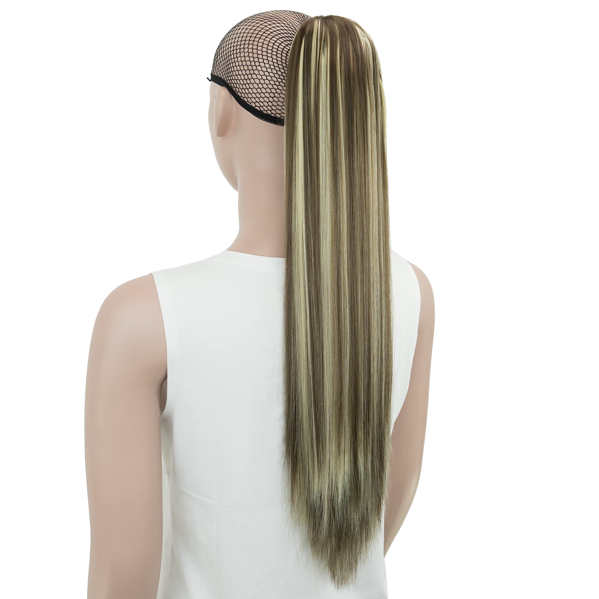 IMISSU Thick Straight Jaw Claw Ponytail Hair Pieces Extensions Pony Tail Clip in Hairpiece 24 Inches (Straight Piano Blonde Mix Brown)