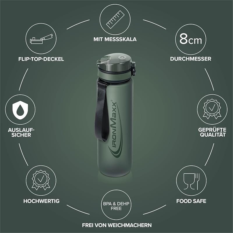 Sport Water Bottle - Mineral Green 1000ml | Borraccia robusta e antigoccia con tappo a vite | BPA-free e riutilizzabile | Per sport, viaggio, giorno